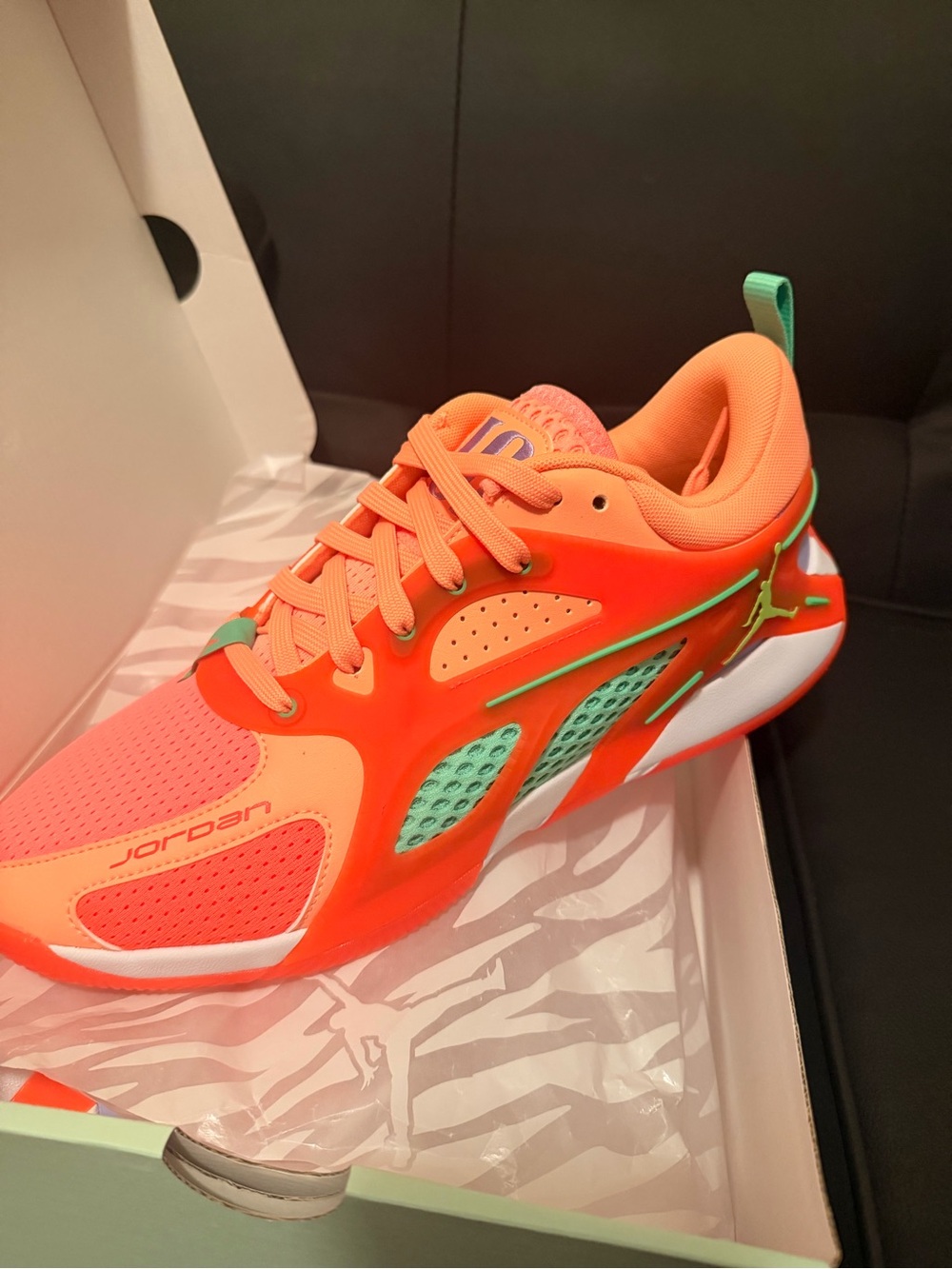 Jordan HEIR Orange Athletic Sneaker with Mint Accents